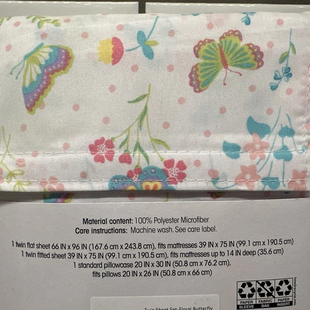 Your‎ Zone Soft Microfiber Sheet Set Twin Butterfly Flowers Pink Purple Aqua New